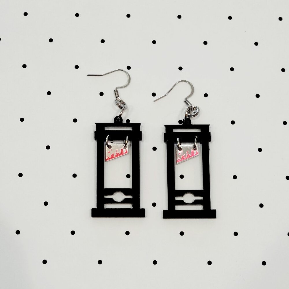 Black Guillotine Earrings Stainless Steel Hooks Gothic Punk Killer Boo Basket